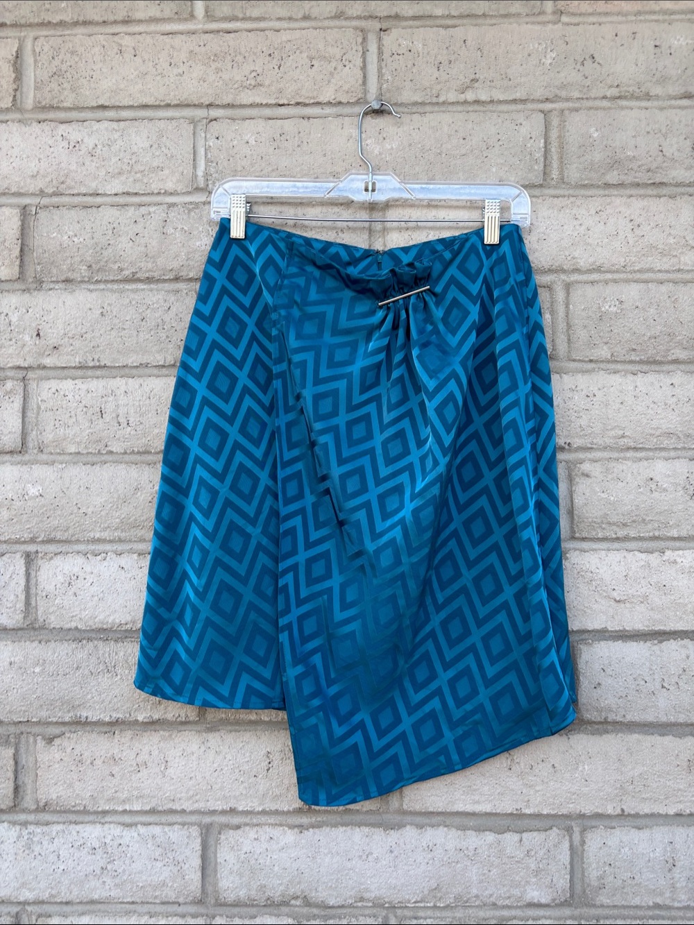 Mango Teal Geometric Asymmetrical Skirt Size S
